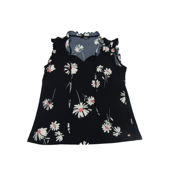 Tommy Hilfiger Blue Floral Top Women's Large Ruffle Boho Festive Cottagecore - Picture 1 of 8